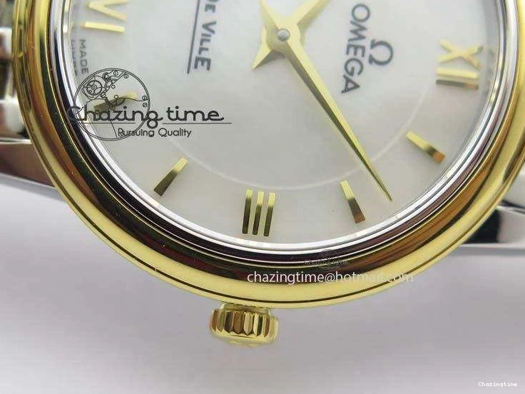 0111 De Ville 27mm SS YG Ladies MK 1:1 Best Edition White MOP Dial On SS Bracelet Ronda Quartz Sophisticated 8192